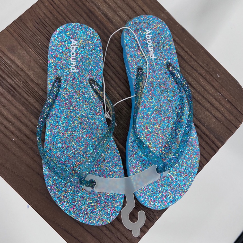 Abound Womens Blue Multi Glitter Flip Flop Sandals Size 7 Summer Beach Shoes - Picture 2 of 4